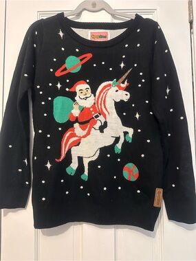 Tipsy Elves Black Holiday Unicorn Santa Sweater Size S